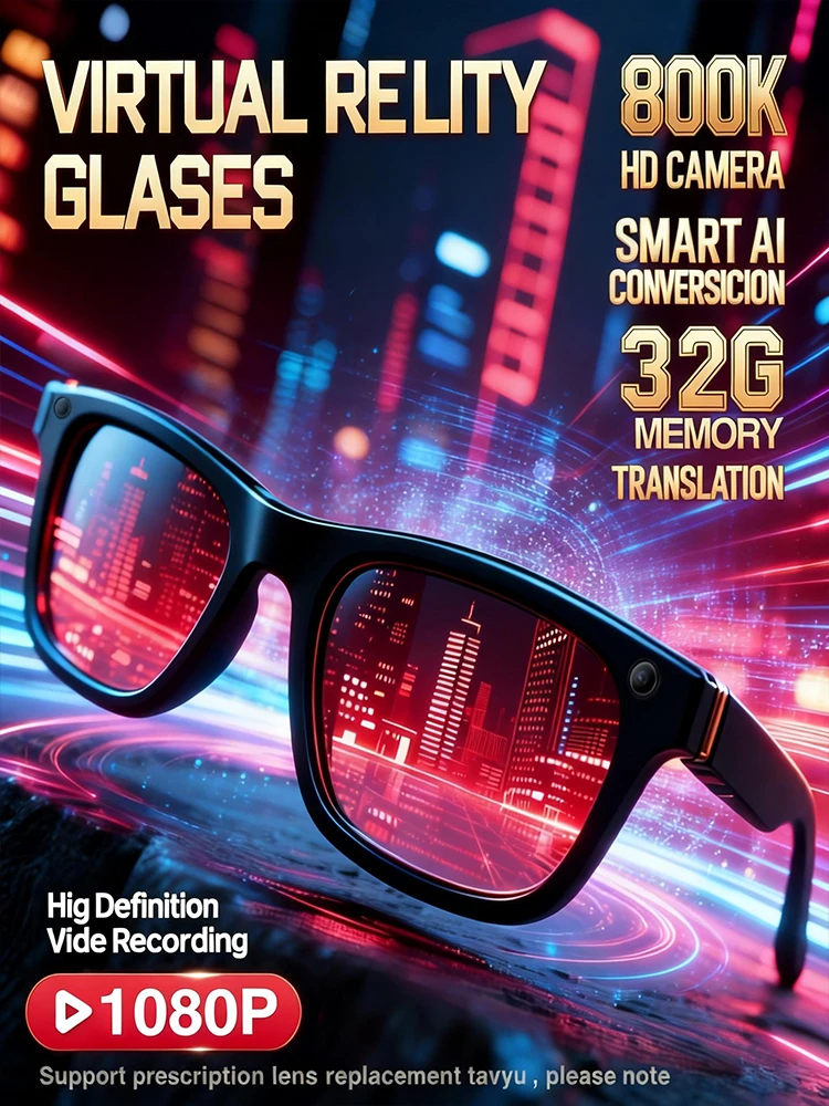 2026 Nieuwe Slimme AI Bril 1080P HD Video Opname Camera ChatGPT Bluetooth Oproep 32GB ROM Taalvertaling Muziek Zonnebril Heren - afbeelding 2