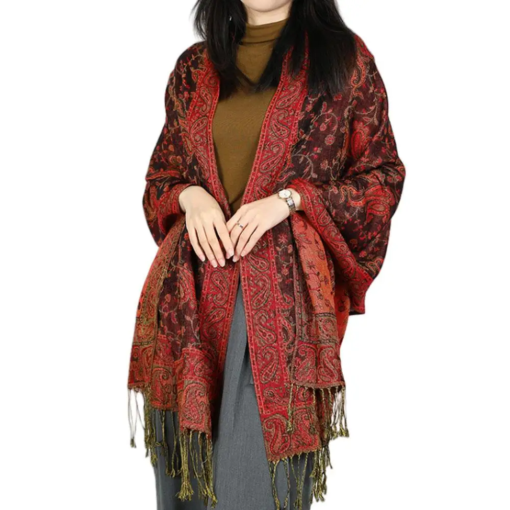 Paisley Pashmina Shawl Scarf Women Jacquard Cashew Printed Scarves Borders Female Tassel Travel Blanket Wraps Ethnic Shawls