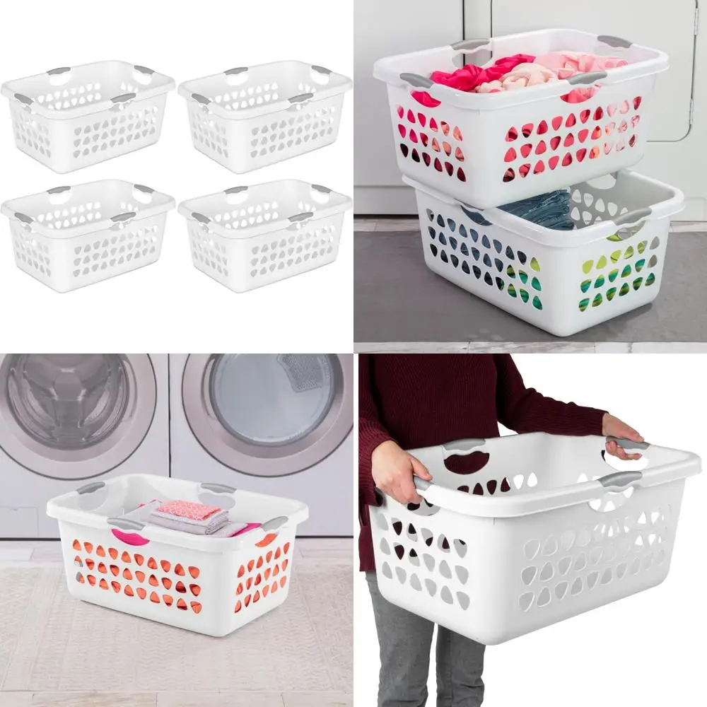 

Large Rectangle Plastic Laundry Basket Set, 4-Pack with Comfort Grip Handles, 2 Bushel Capacity, Ultra Durable Clothes Hamper