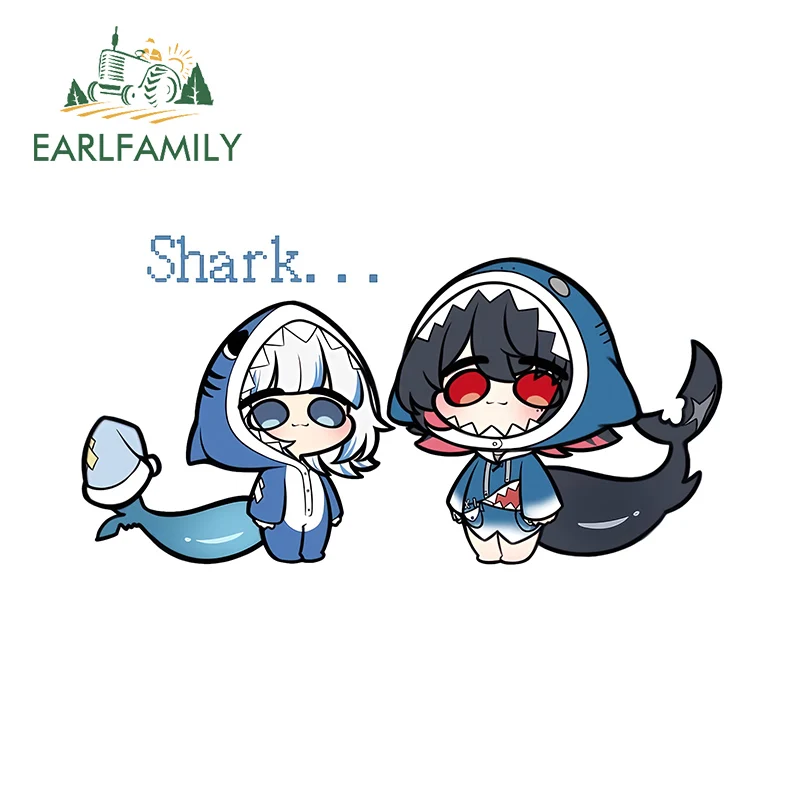 

EARLFAMILY Shark Hololive with Ellen Jine Creative Car Sticker Personality Graphics Vinyl Decal Funny Occlusion Scratch Windows