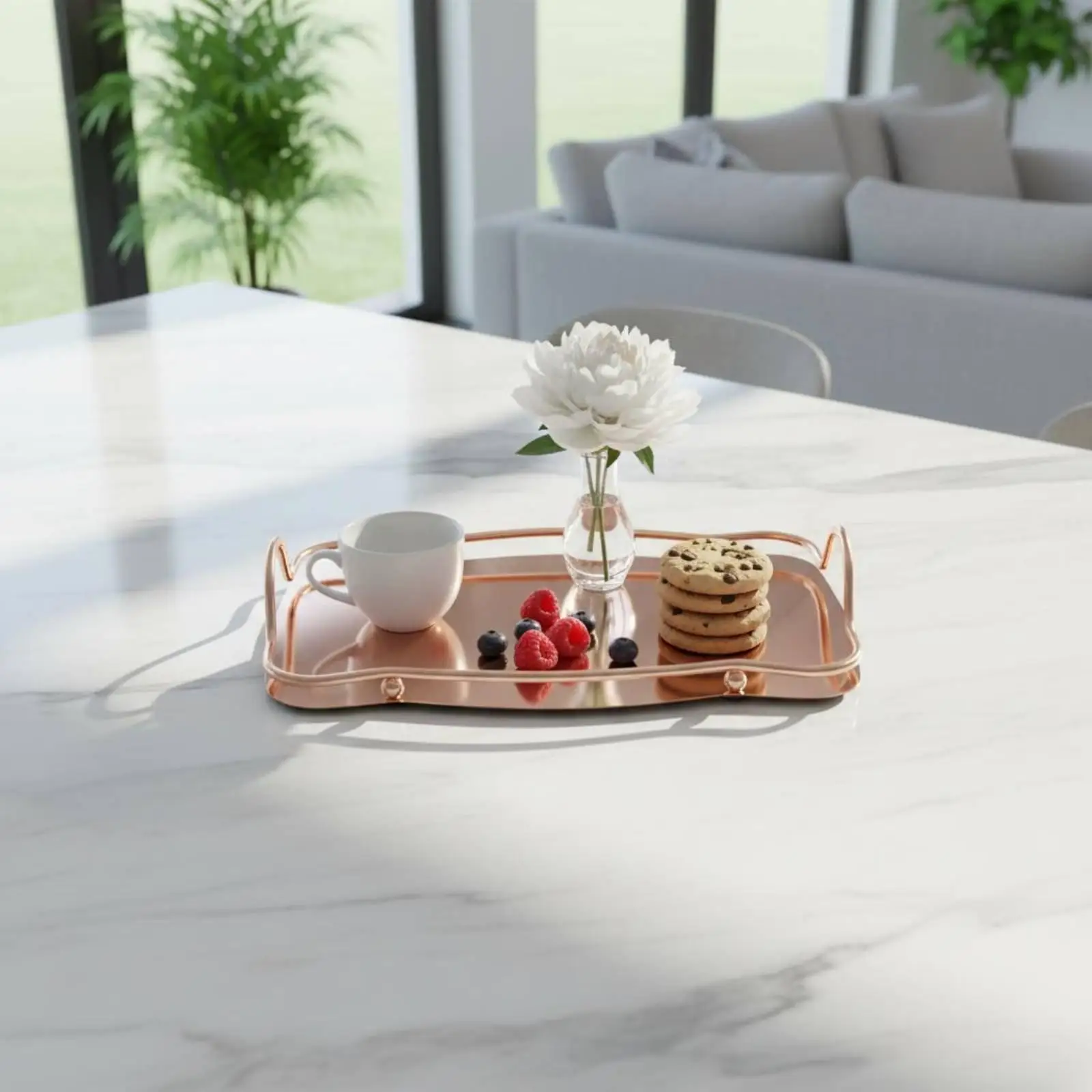 Stainless Steel Tray Mirror Polished Decorative Tray for Tea Party Pastry Display at Dining Table