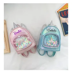 Personalised Embroidery Girl Small Backpack Unicorn PU Smooth Iridescent Bag Cartoon Cute Children Unicorn Design Mini Backpack