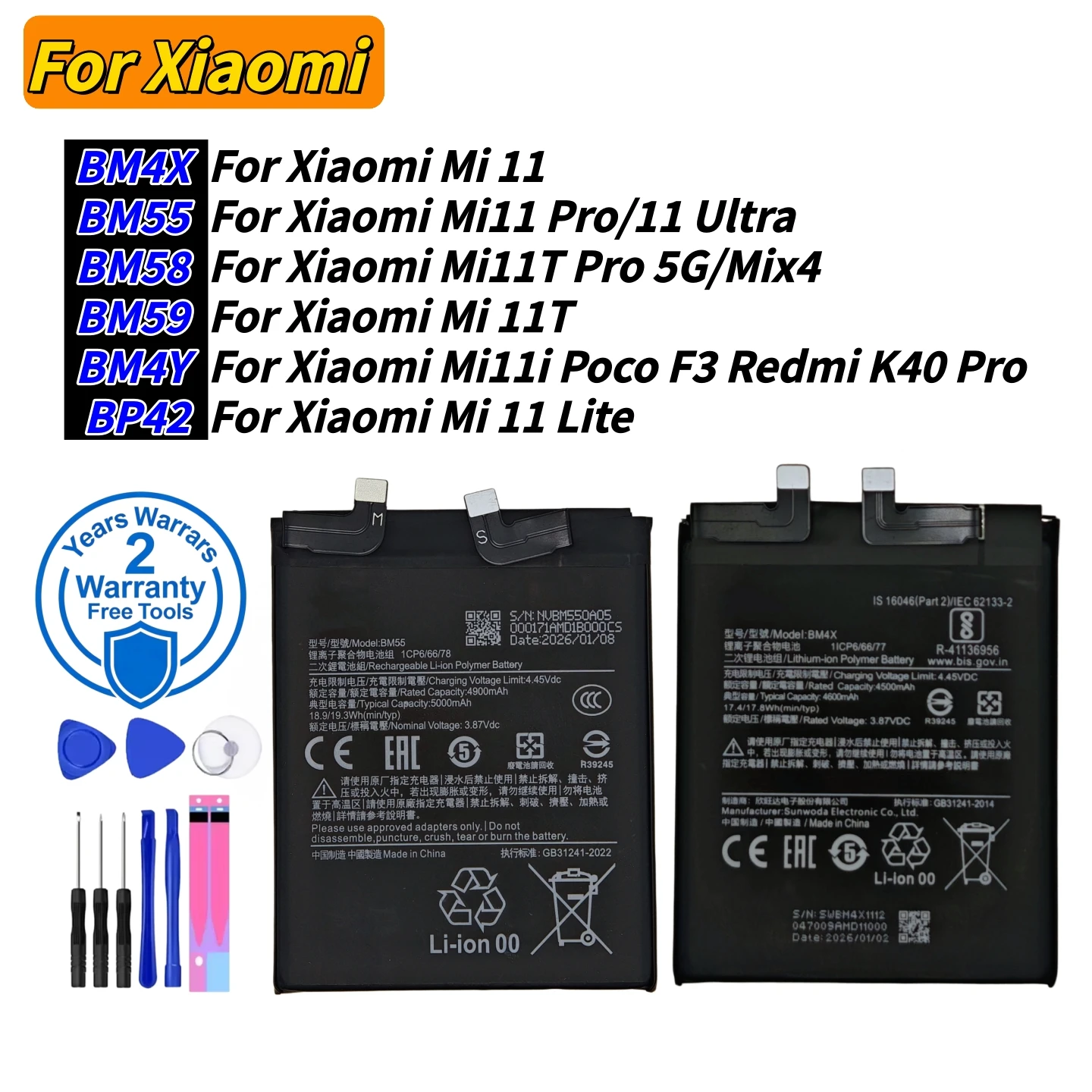 New Lithium Battery For Xiaomi Mi Mix4 11 11T 11i Poco F3 Re