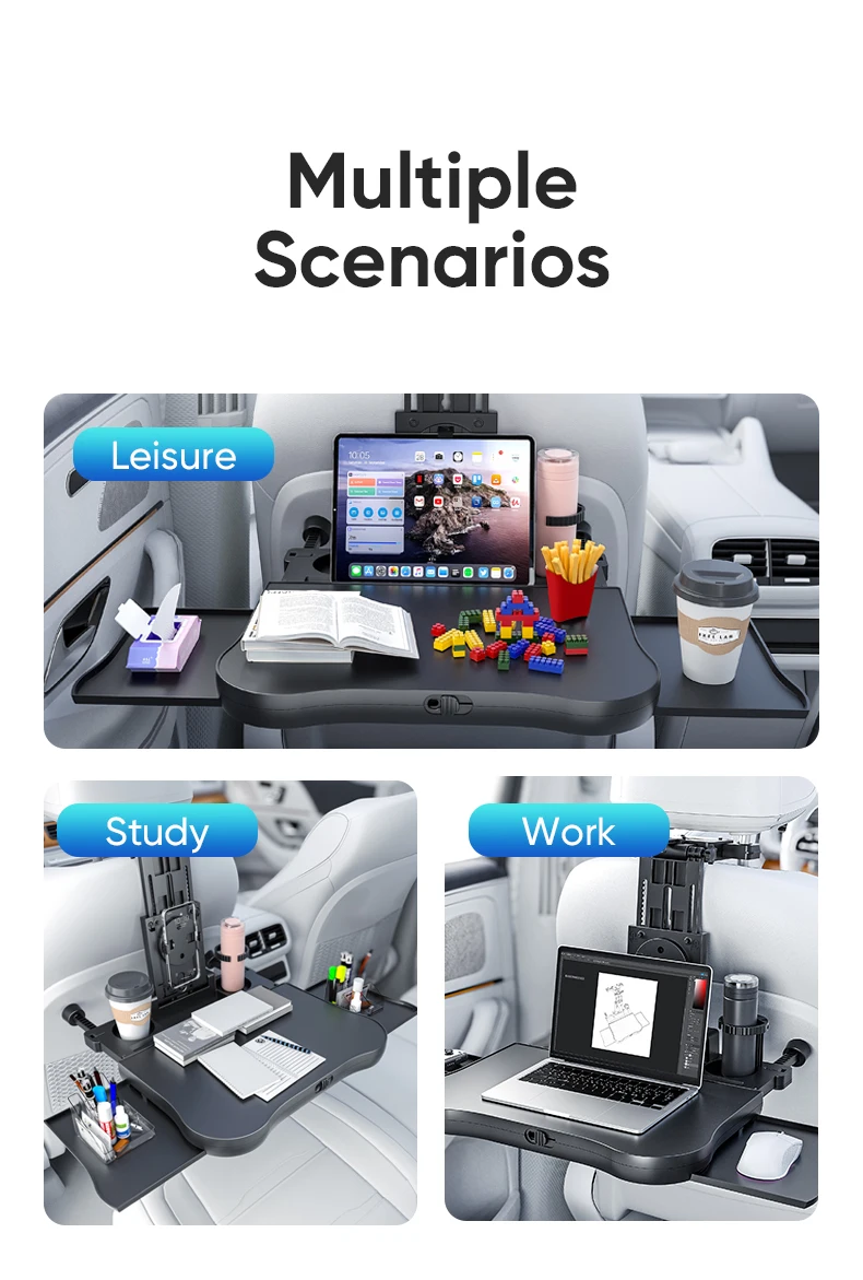 Foldable car seatback laptop and dining tray