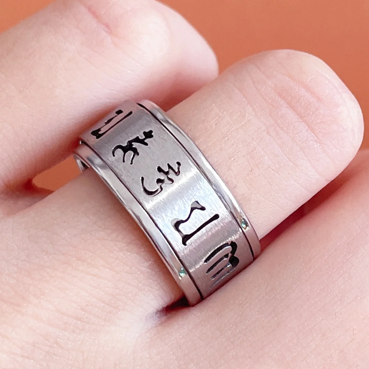 Punk Special Rune Spells Rings Silver Color Stainless Steel Rotatable Spinner Ring For Men Boys Birthday Party Gift Anillos