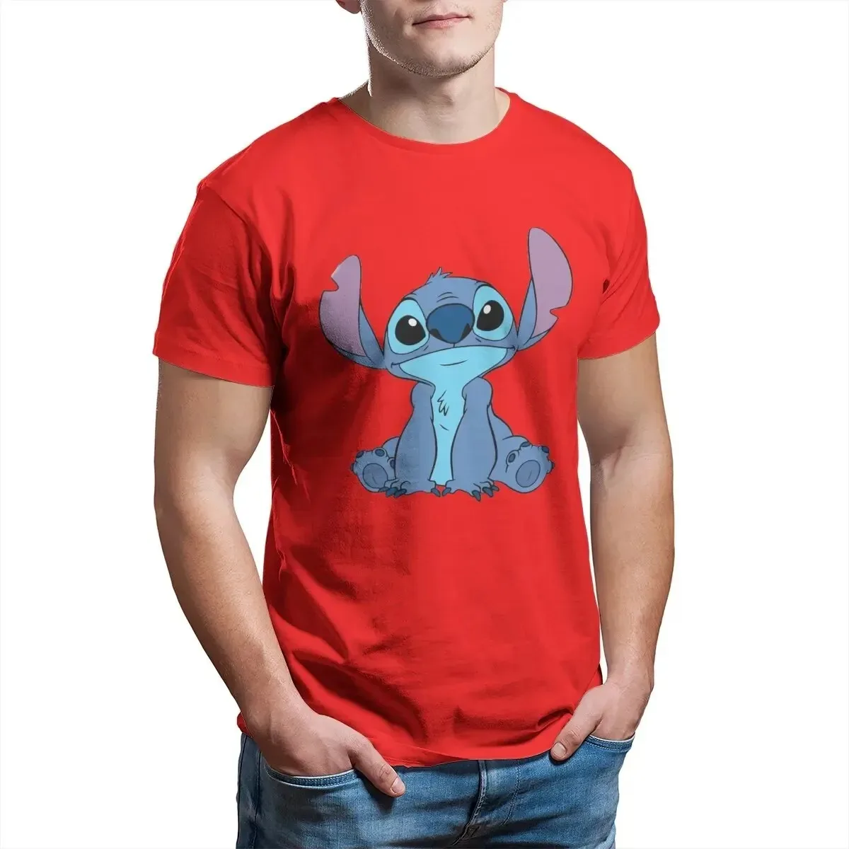 Stitch smile Men T Shirts Casual Tees Short Sleeve Round Collar Disney T-Shirts 100% Cotton S-4XL Clothes Oversized T-shirt