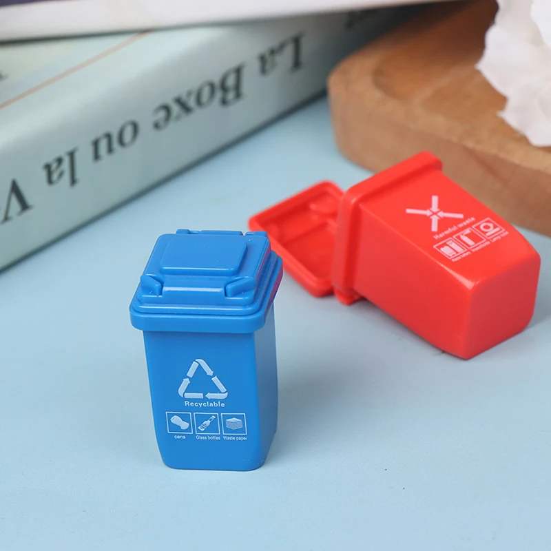 5PCS 1:12 Dollhouse Miniature Trash Can Model Accessories Furniture Toys Garbage Truck Cans Curbside Vehicle Bin Toy Gifts