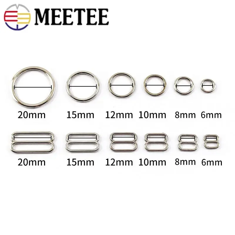 50Sets Metal O Ring Bra Buckles Adjuster Bikini Clip Clasp Connector Underwear Strap Slider Lingerie Hardware Sewing Accessories