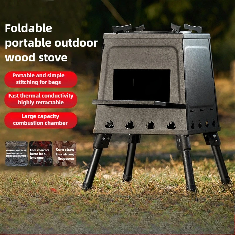 Estufa de leña portátil plegable sin humo, estufa de acero inoxidable, barbacoa de Camping autoconducida, estufa de Cassette para exteriores