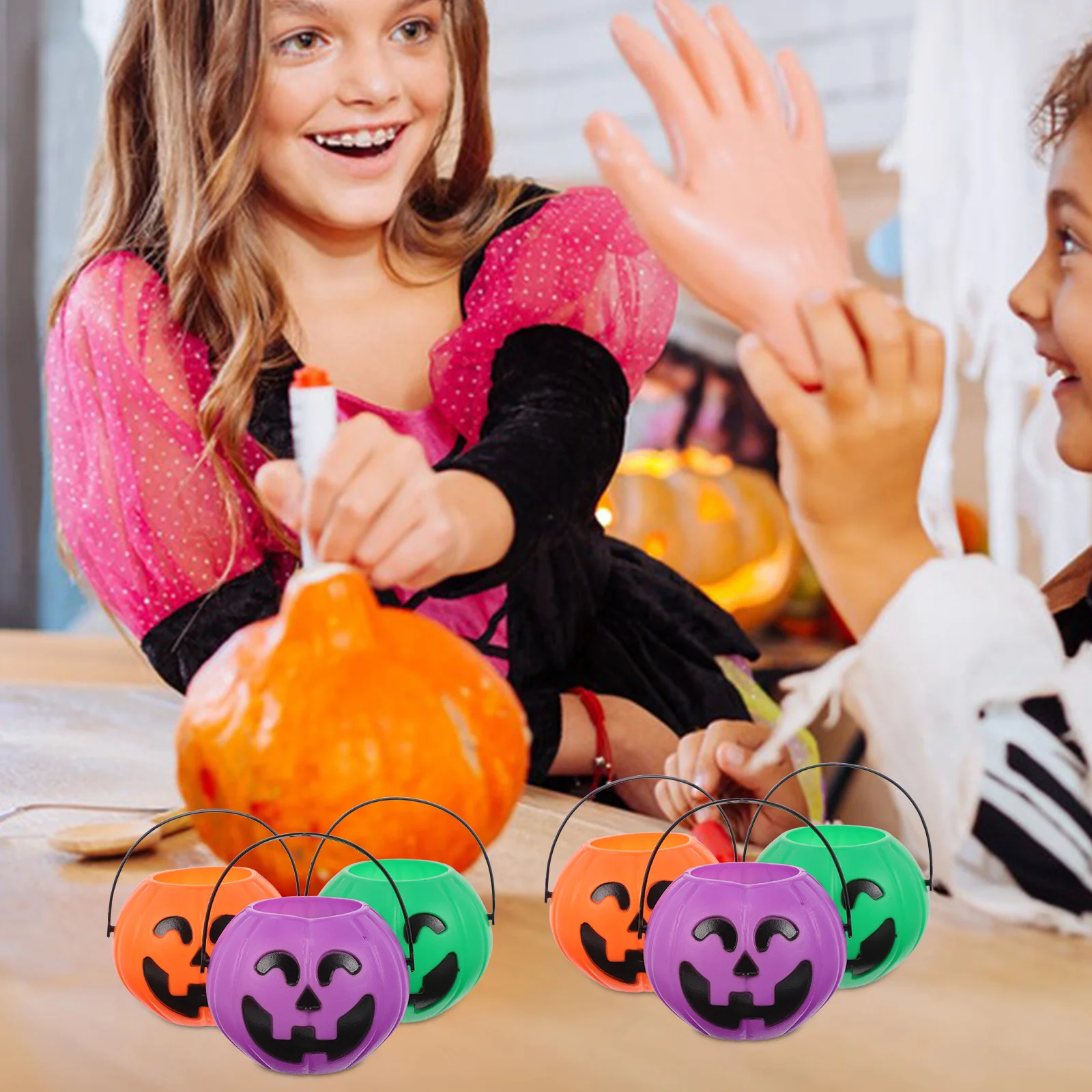 

12pcs Halloween Pumpkin Candy Holder: Cute Plastic Cauldron Bucket - Mini Candy Holders For Trick Or Treat - Great For Halloween