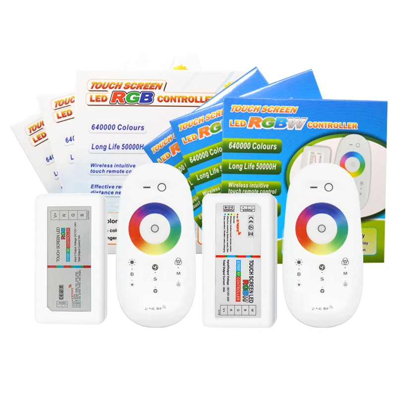 Kontroler LED bezprzewodowy 2.4G 12V 24V 18A RGB RGBW COB SMD 2835 5050, montowany na ścianie, dotykowy panel, pilot, do taśm LED / żarówek / downlightów