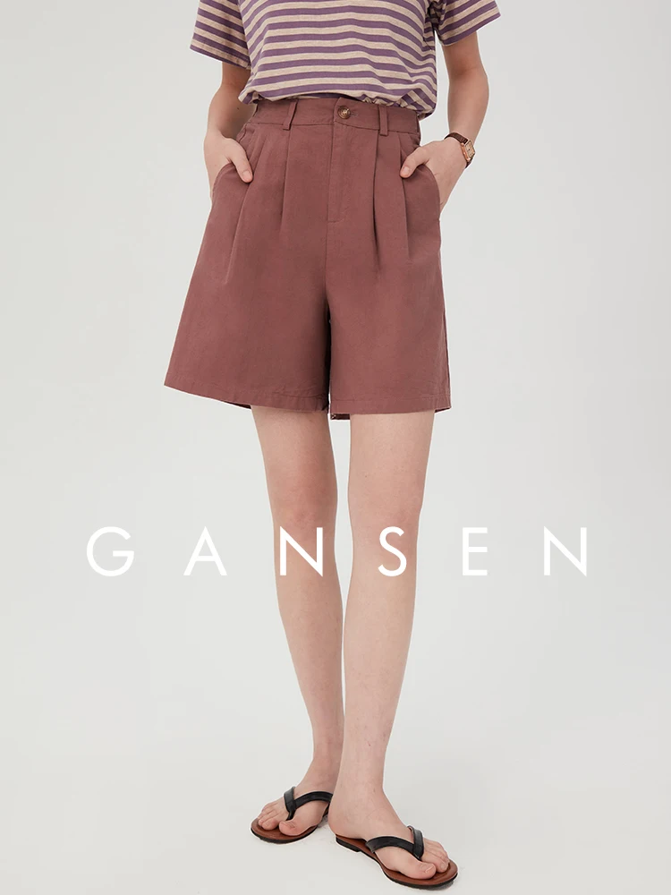 

Gansen Pure Cotton Summer New Sle Women's Casual Pants Dstring Straight Leg Five-Quarter Length Ele High Waist Trousers