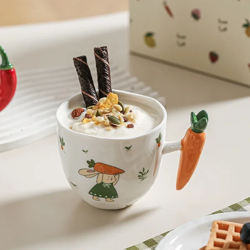 Vegetable Series Handle Ceramic Cup High Value Coffee Cup Cartoon Mug Good-looking Cute Water Cup