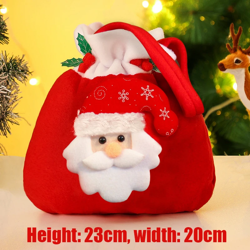 4Pcs Christmas Bags Drawstring Flannel Xmas Gifts Bag Santa Sack Children Gift Storage Bag New Year Candy Pouch Snowman Elk Bear