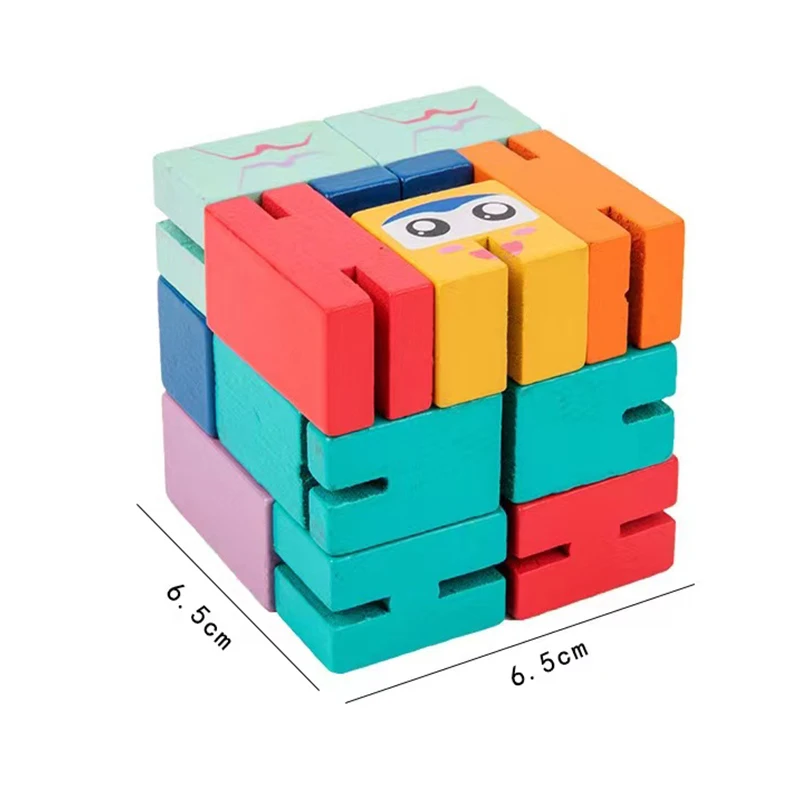 Solid Wood Elastic Versatile Robot Magic Cube Children's Intelligence and Brain Exercise Children Educational Toys Cagic Cube