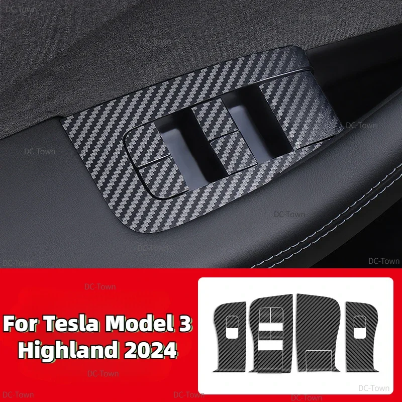 Adesivo pulsante finestra porta per Tesla nuovo modello 3 Highland 2024 pannello di apertura finestra di sollevamento accessori auto LHD in fibra di