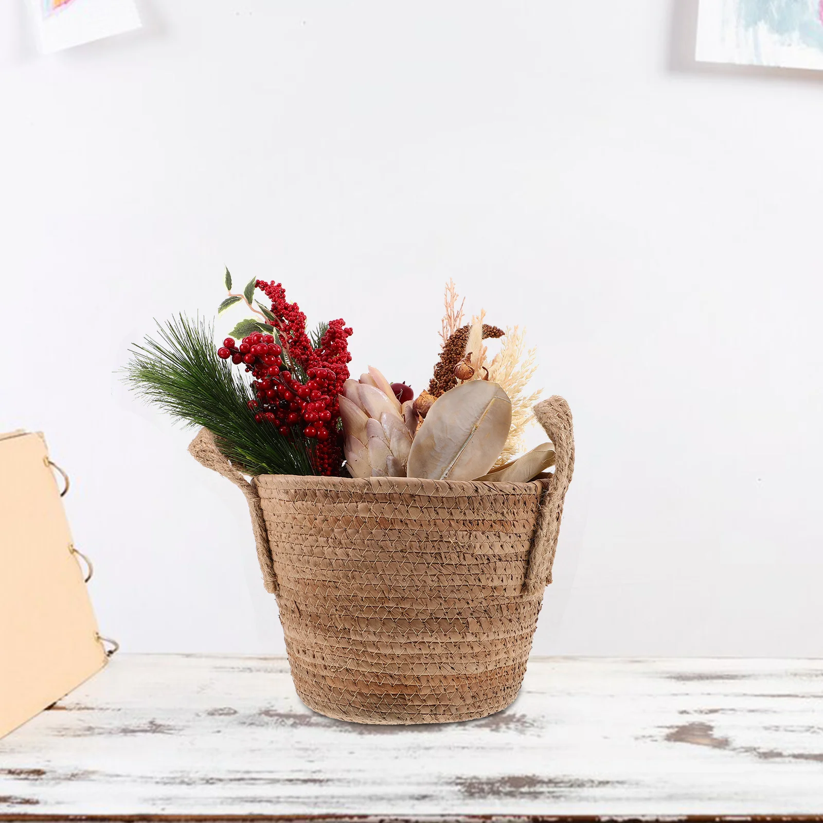

1pcs Straw Basket Rattan Planter Large Storage Seagrass Flower Pot Nordic Handcrafted Round Seagrass Basket Planter Baskets