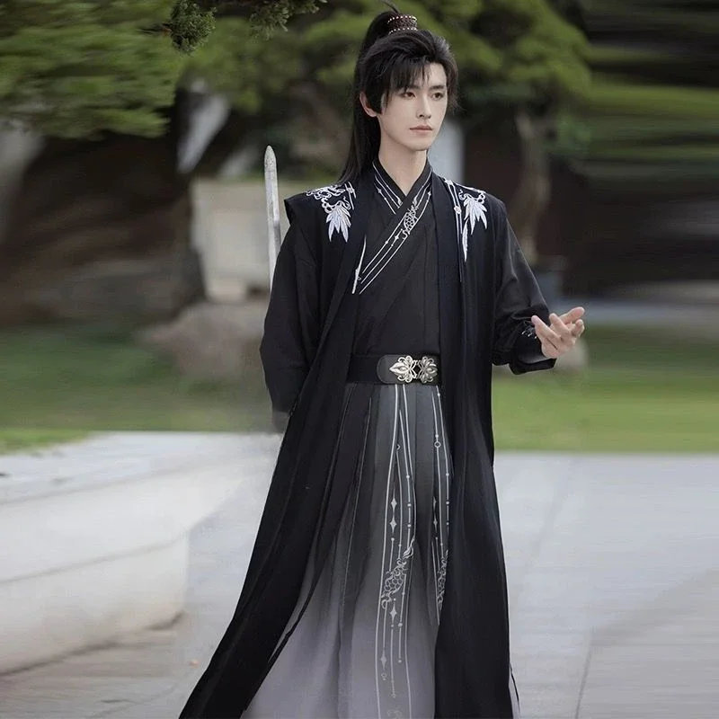 

Plus Size 3XL Hanfu Men Ancient Chinese Embroidery Hanfu Black Sets Male Carnival&Halloween Cosplay Costume Hanfu Dress Women