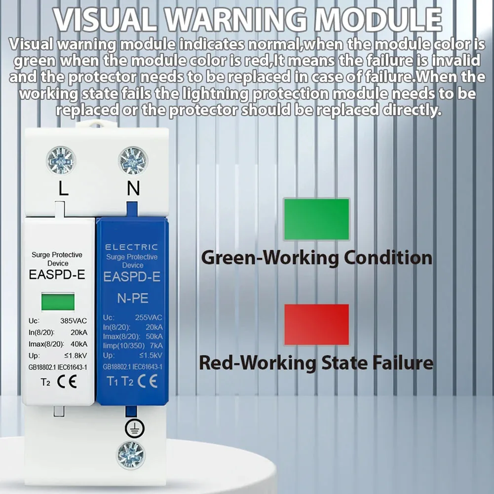 Low Voltage Surge Protector T1 T2 385V 275V AC50/60Hz with 40KA for maximum Discharge Current and 1 8KV Voltage Protection Level