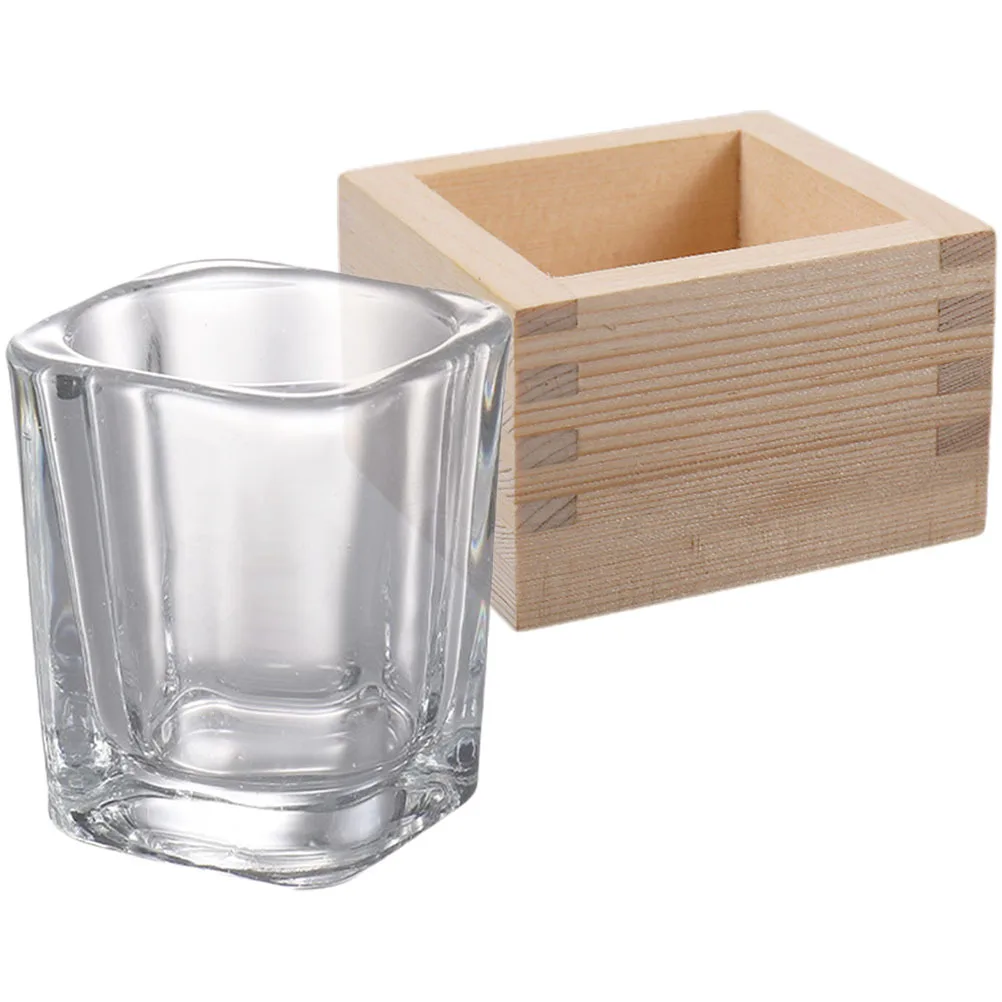 

1Set Traditional Glass Saki Cup Set Wooden Box Japanese Style Sake Mug Kit Stable Multi Functional Hot Water Safe