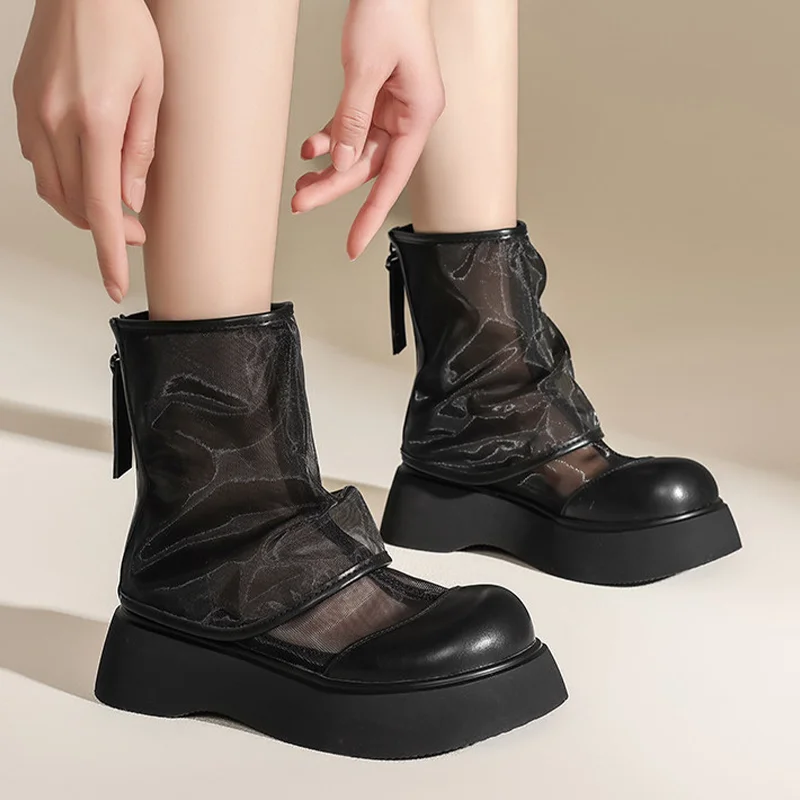Flache Plateau-Sandalen für Damen, Designer-Mesh-Schuhe, 2026 Neue Sommer-Komfort-Stiefeletten, Modische Damen-Sneaker