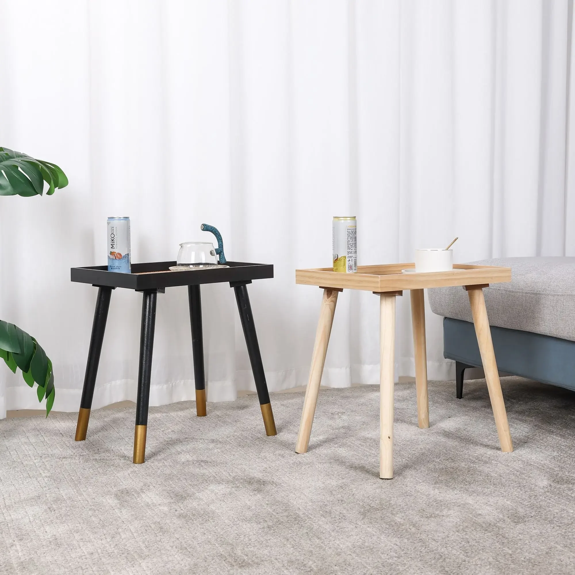 

Small Spaces Rectangle Side table Solid Wood Legs & Rattan Nightstand Modern End Table for Bedroom Office Living Room The Table