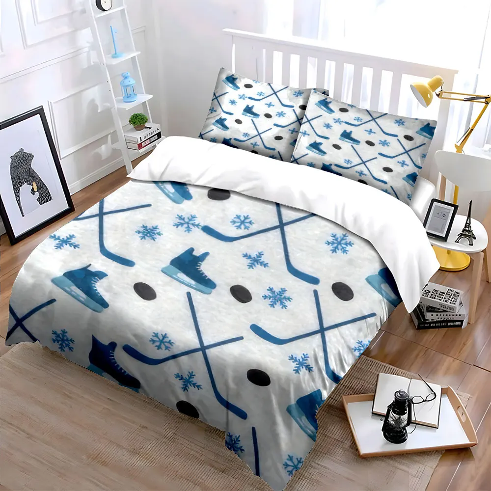 Ice Hockey Themed Set Decor Soft Skin-Friendly Bedding Set Includes 1 Duvet Cover And 2 Pillowcase, Gift