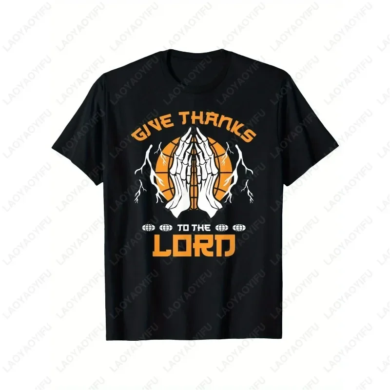 

Give Thanks To The Lord Basketball Graphic Tee Men's Short Sleeve Cotton T-Shirt