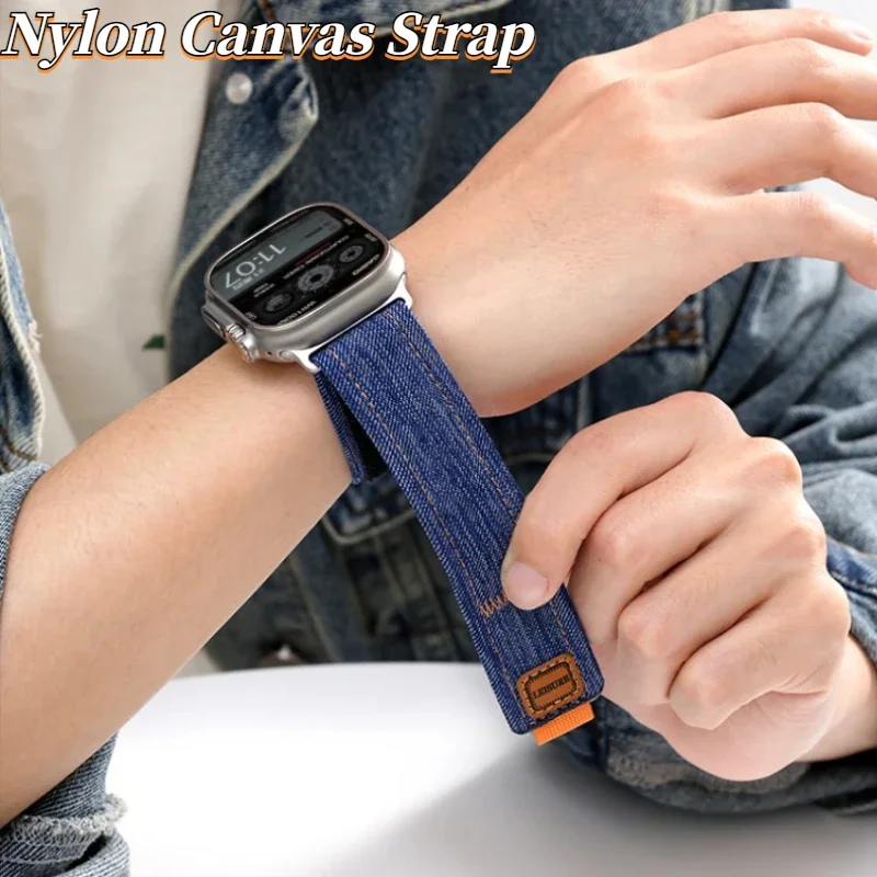 Nylon Canvas Strap For Apple Watch Ultra 2 49mm Series 10 9 8 7 46mm 45mm 41mm Denim Belt iWatch 6 5 4 3 SE 44mm 42mm 40mm Band