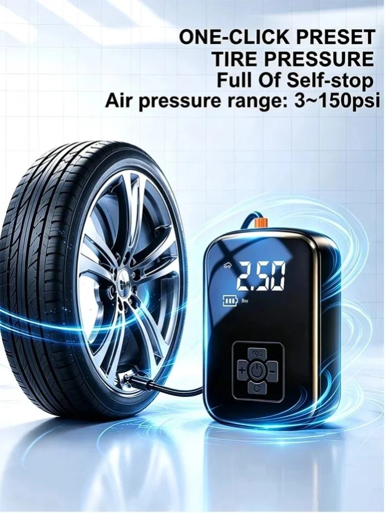 AliExpress EAFC Portable Wireless Car Air Pump 30L/min High Flow Tire Inflator Digital Pressure Preset Auto Stop Air Compressor for Vehicle Bike Ball