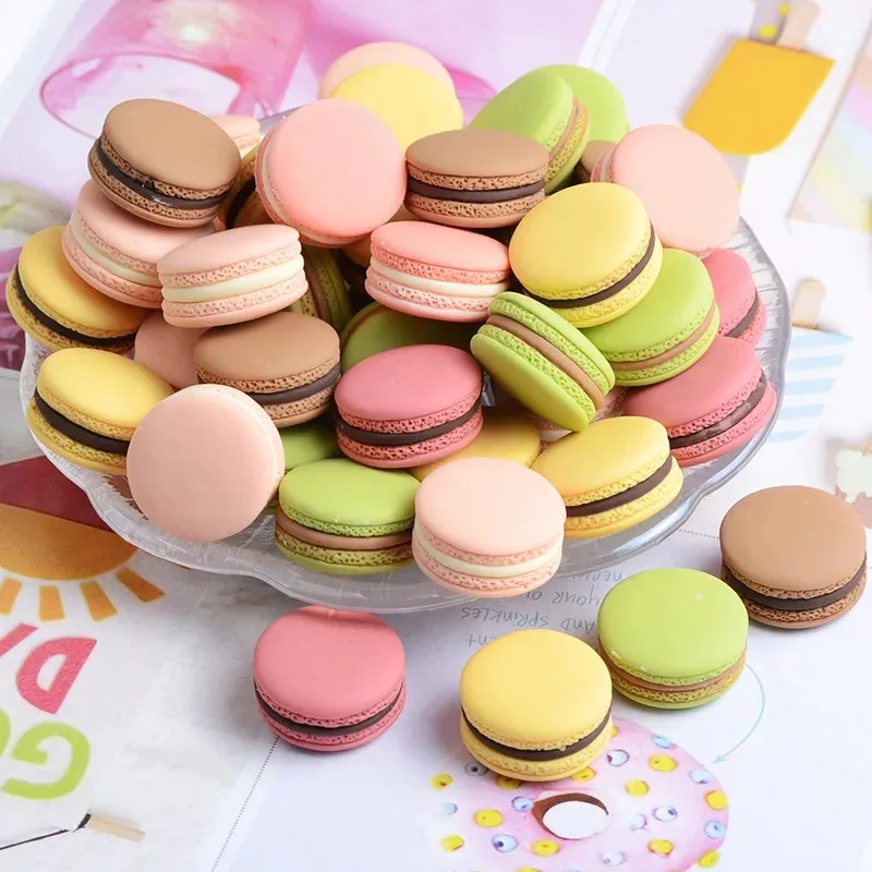 10 piezas de mini macarons de simulación surtidos, comida falsa Kawaii, cabujones de resina de base plana para scrapbooking, mini comida de juguete, suministros para manualidades