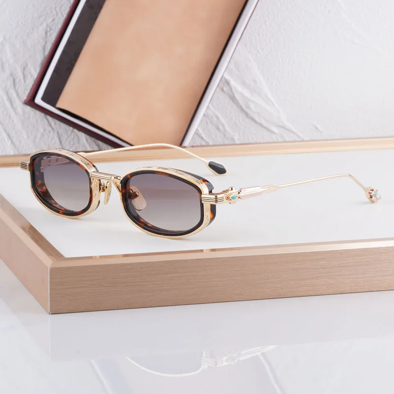 

Luxury Men and Women Eyeglasses Sunglasses Small Oval UV400 Alloy Gold Designer Brand Limited Edition Handmade Luxury with Case