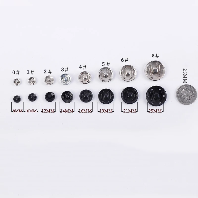 8/12/16/18/21mm Snap Buttons Black Silver Metal Fasteners Press Button Iron Stud Plating Round Button Garment Sewing Accessories