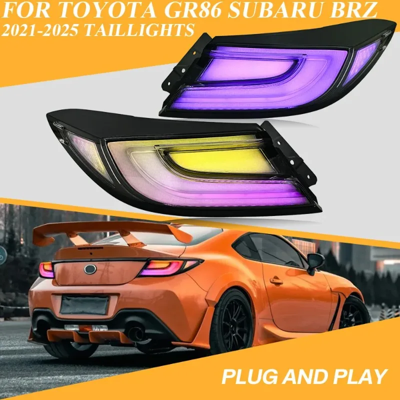 

For Toyota GR86 Subaru BRZ ZN8 ZD8 2022-2025 RGB LED Tail Lights Pair Black Housing Sequential Multi-Color