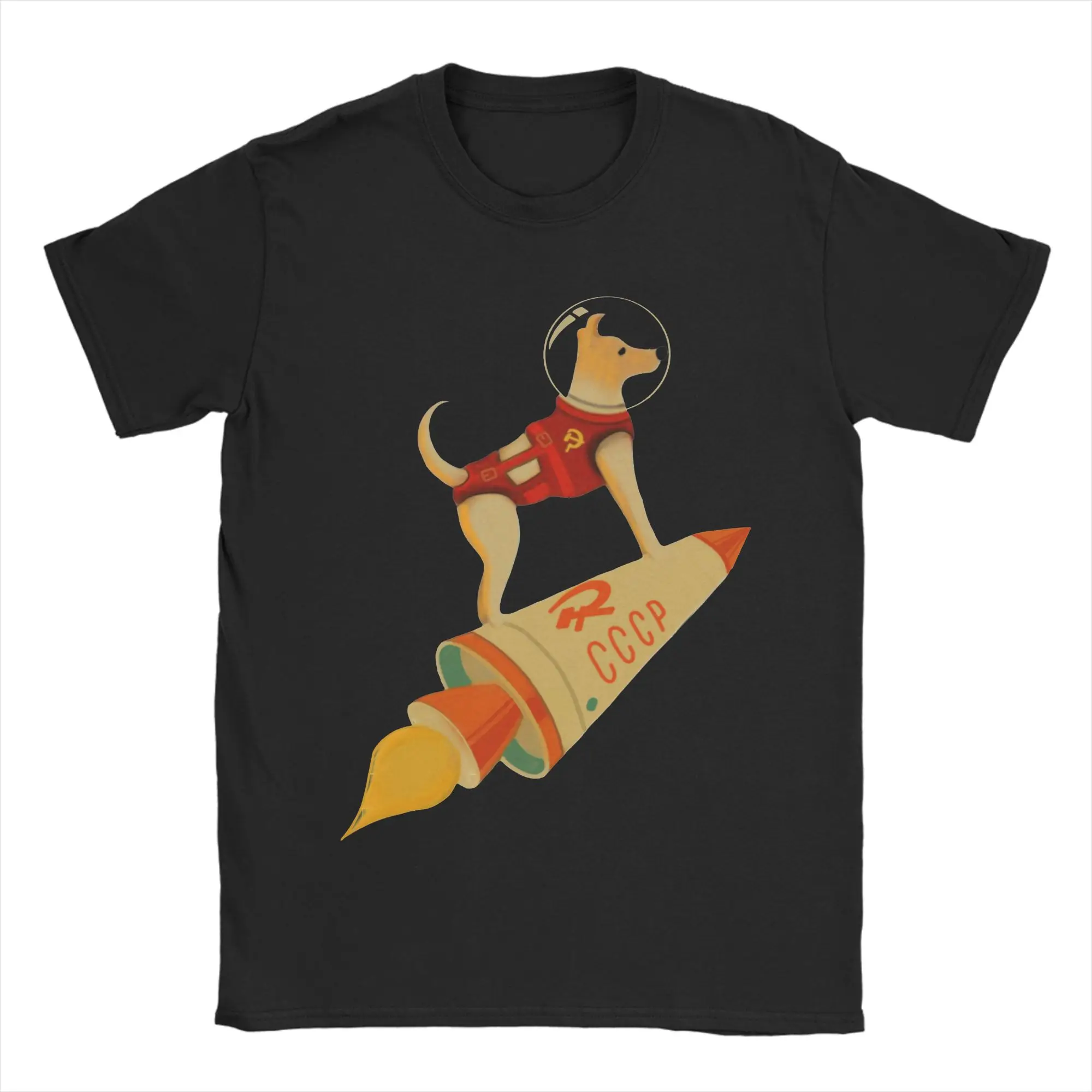 Men T-Shirts Laika The CCCP Soviet Russia Super Pure Cotton Tee Shirt Short Sleeve Space Rocket Dog T Shirt Round Neck Clothes