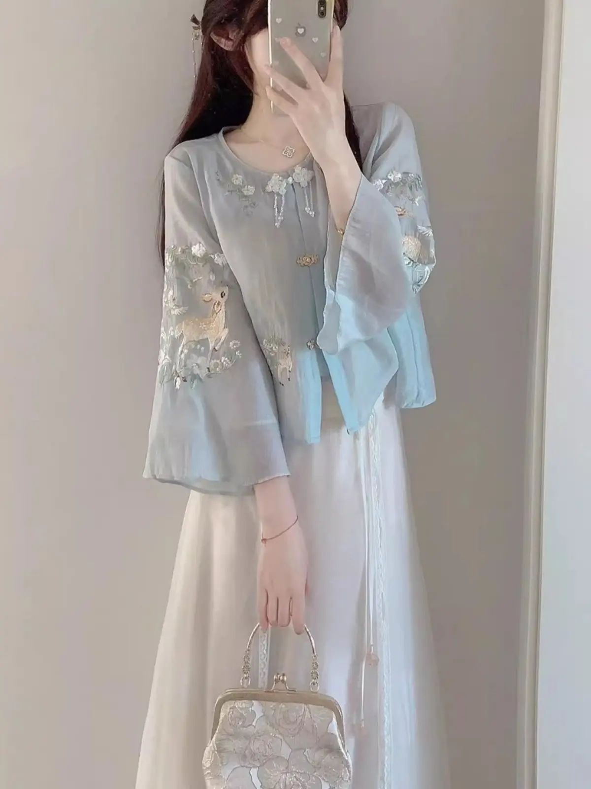 

Elegant Embroidered Hanfu Top And Skirt Set for Women Spring Autumn Large Size National Style Improved New Chinese ...