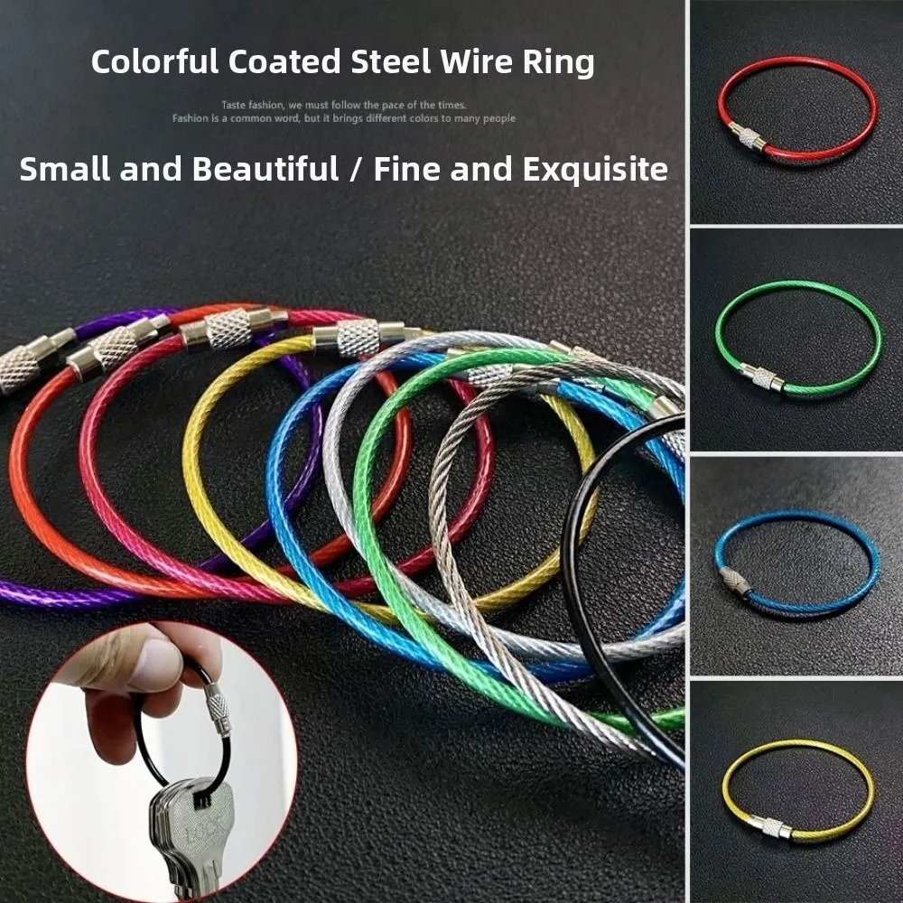 5pcs New Stainless Steel Keychain Ring Wire 6 Colors 2*100mm Key Keyring Circle Rope Cable Loop DIY Screw Lock Gadget