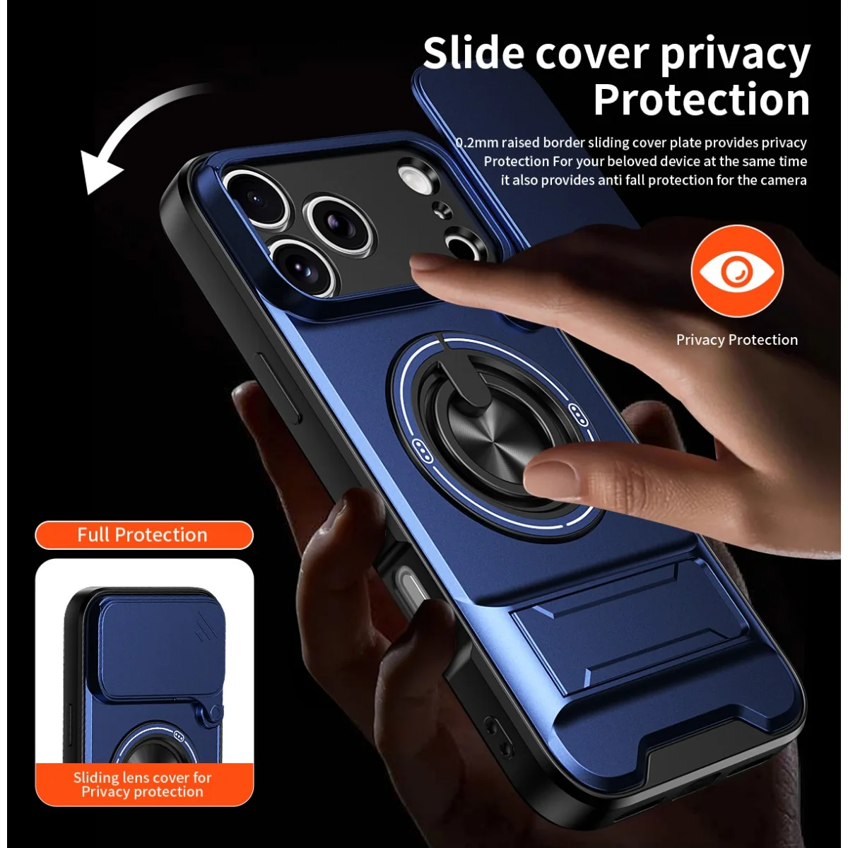 Luxury 360 Rotating Magnetic Ring Holder Phone Case for IPhone 17 18 Pro Max 16 Plus 15 14 13 12 Lens Slide Camera Stand Cover view 4