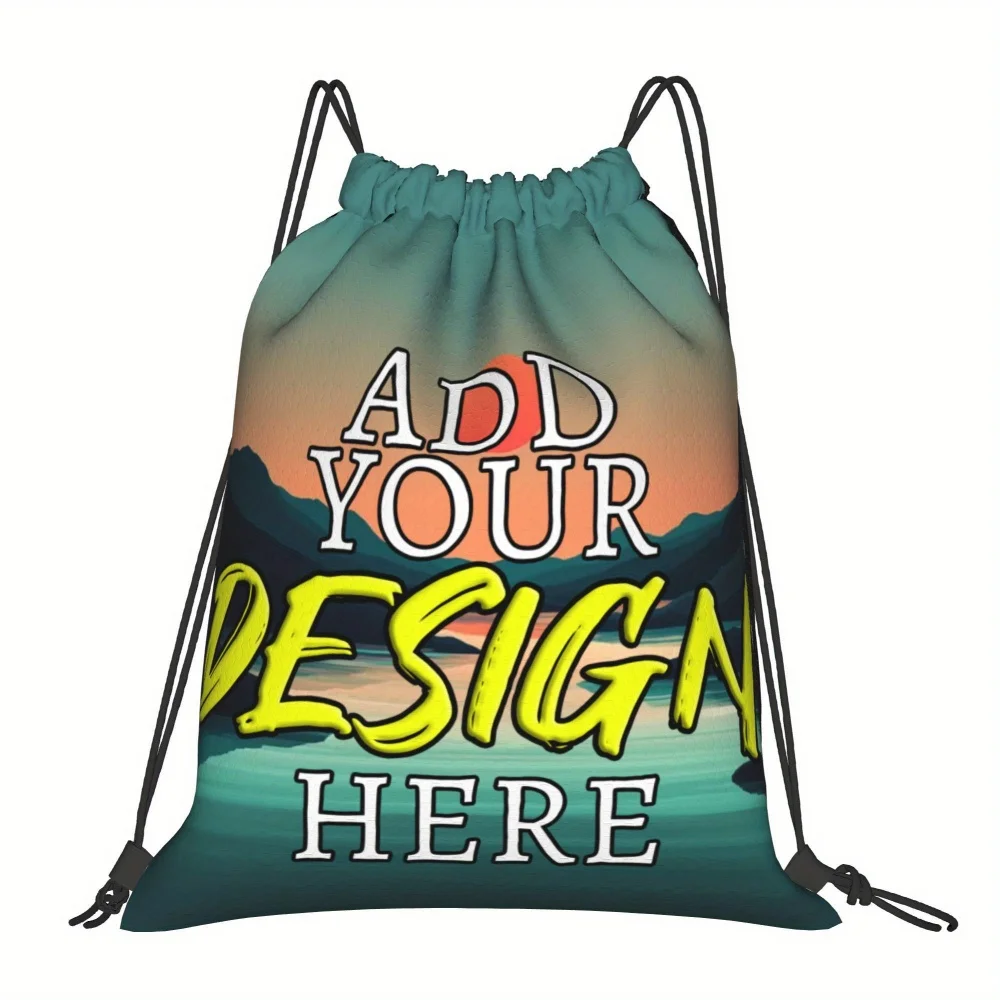 1pc Custom Photo Drawstring Backpack | Polyester, Machine Washable, with Utility Pocket and Closure, for Hiking, Gym & Travel