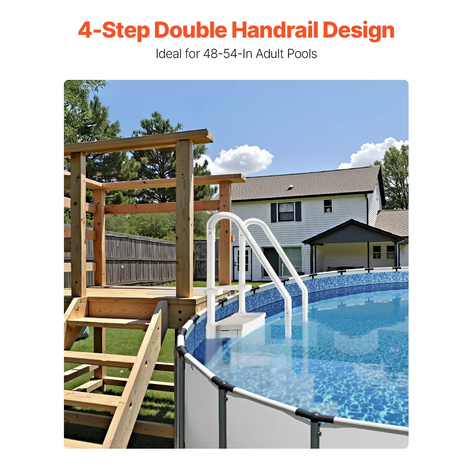 4-Step Swimming Pool Ladder Non-Slip Heavy Duty Steps Double Handrails Max Load Capacity 400 Lbs for Pools 48-54 Inches Size
