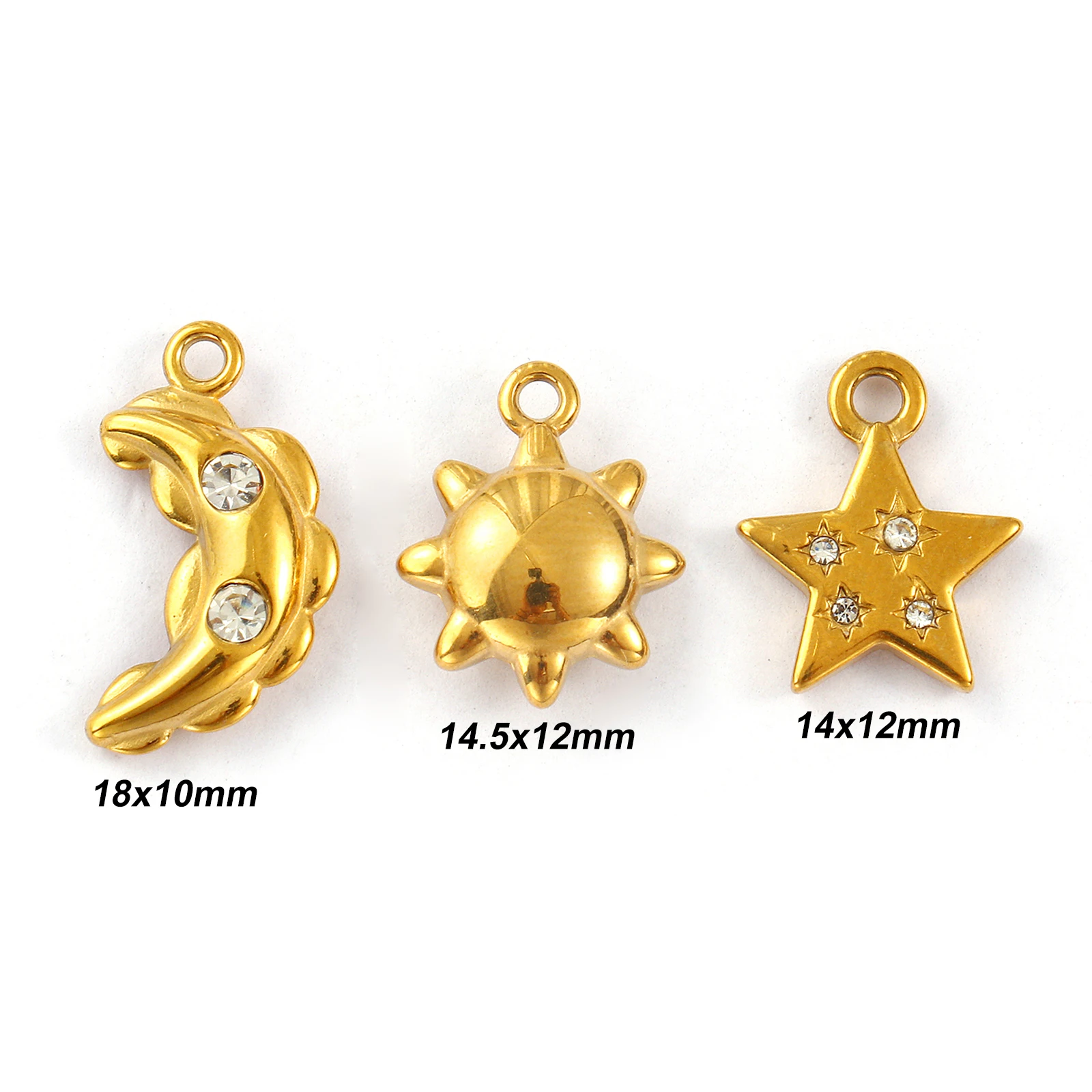 Doreen Box 2pcs 304 Stainless Steel Galaxy Charms 18k Gold Plated Moon Star Sun Zircon Inlaid Necklace Pendants For Diy Necklace