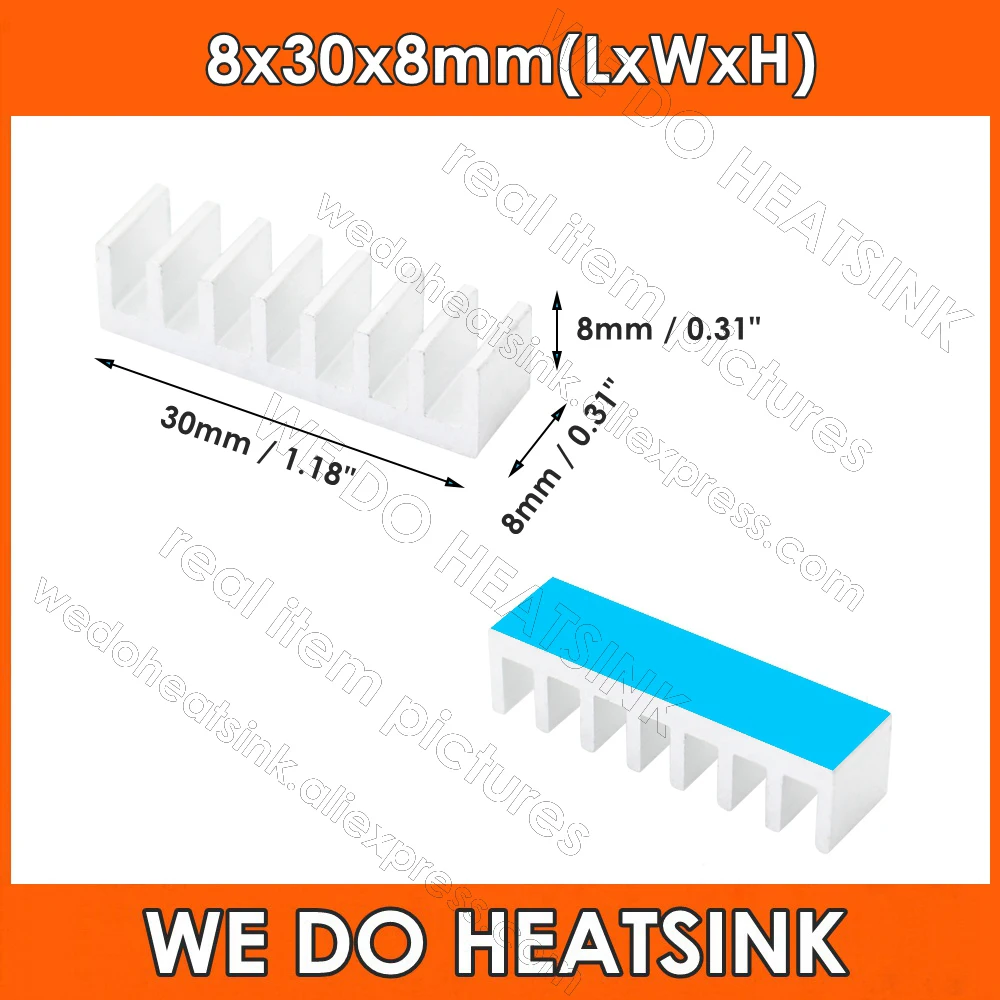 8x30x8mm Silver DIP Heatsink Radiator for MOS IC Chip with pre Applied Thermal Heat Transfer Ahesive Tape