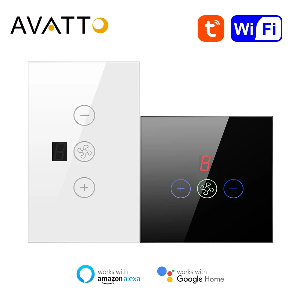 AVATTO EU/US Tuya Smart Wifi Ceiling Fan Switch, Smart Life App Remote Timer Speed Control Work with Alexa, Google Home