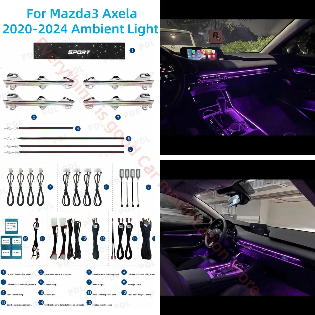 Ambient Light Fit for Mazda3 Axela 2020-2024 Dynamic Automotive Interior Lighting Starry sky panel car modification APP control