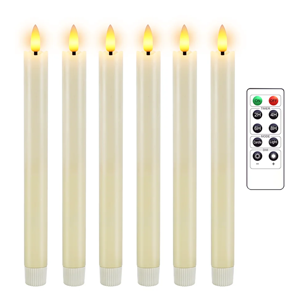 

9.6in Tall Flameless LED Taper Candles Real Paraffin Wax Remote Timer Dimmable 2AAA Scalloped Edge Fluted for Wedding Memorial