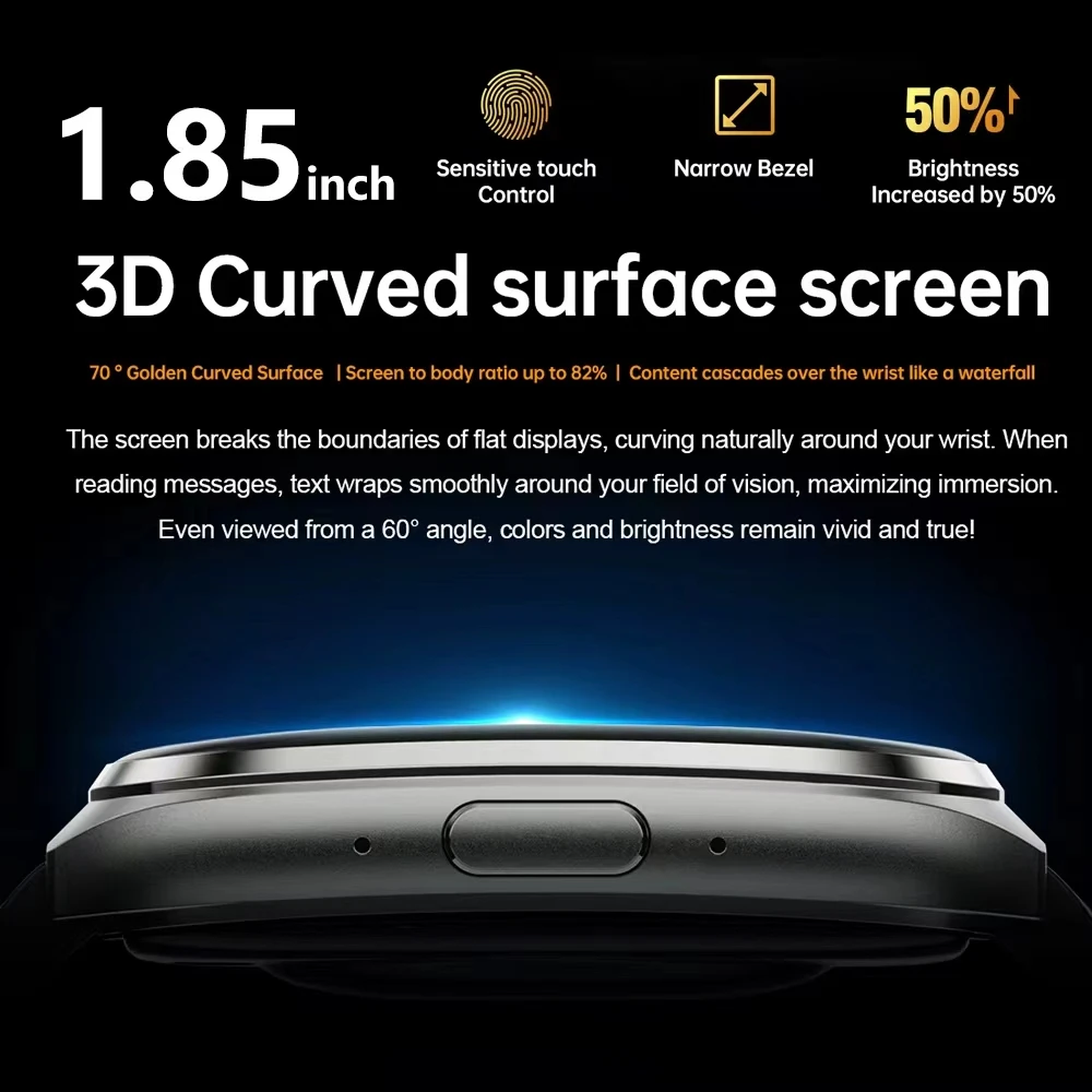 بطارية 1000 مللي أمبير في الساعة IP68 مقاومة للماء 2025 جديدة AMOLED HD ثلاثية الأبعاد شاشة سطحية منحنية للرجال والنساء رياضية بلوتوث دعوة ساعة ذكية هدية