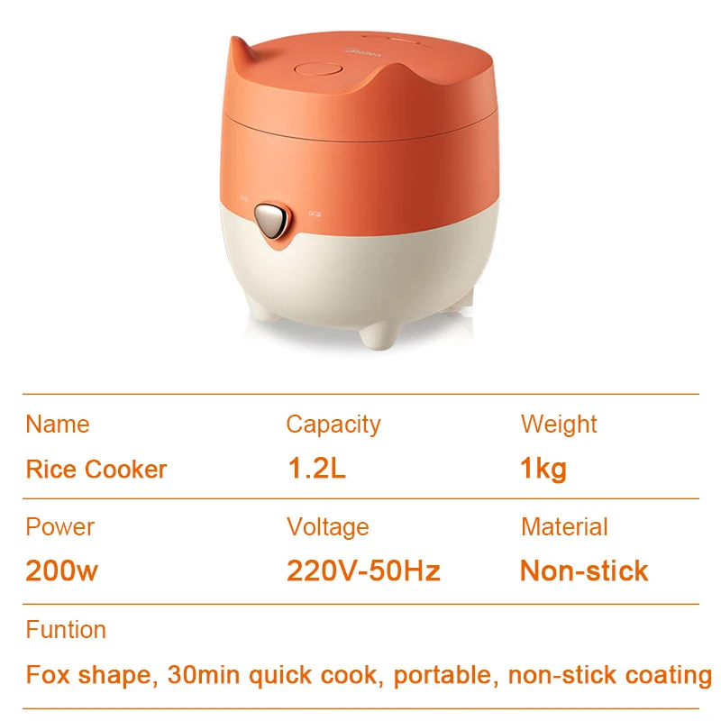 New Mini rice cooker Small 1.2L  Rice Cooker Domestic cooking pot midea Fox Line Red kawayi kitty Smart Cooker one key 213A 105B