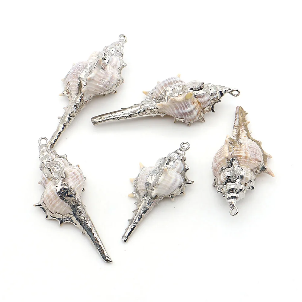 Spiny Conch Shape Shell Pendants Silver Plating Process Design Single Hole Charms Accessory 5 Pcs Handmade Unique Jewelry Gift