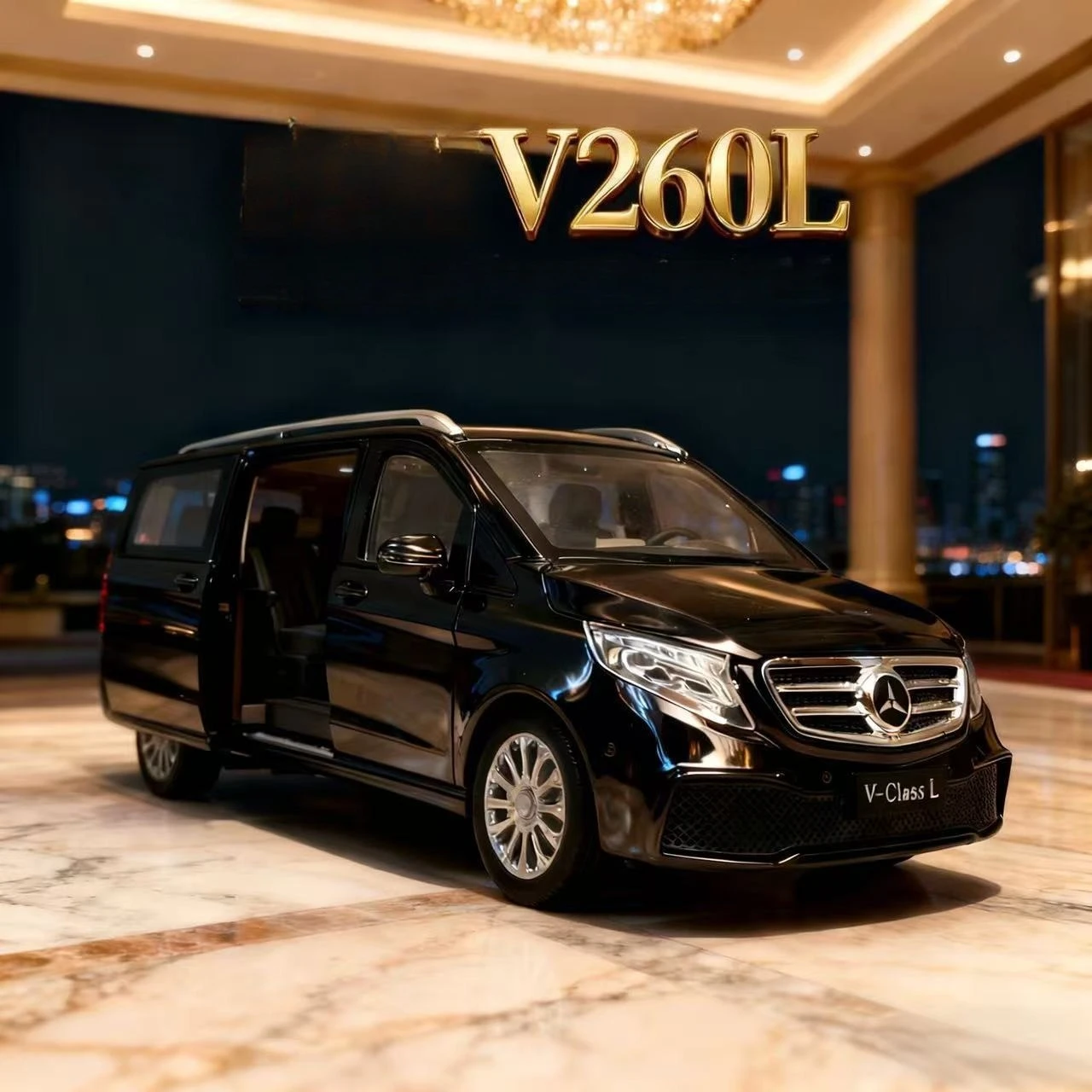 

Модель бизнес-автомобиля 24 V260L из сплава с звуковыми и световыми эффектами, детская развивающая игрушка-головоломка, подарок для родителей и детей, коллекционная модель с высокой детализацией.