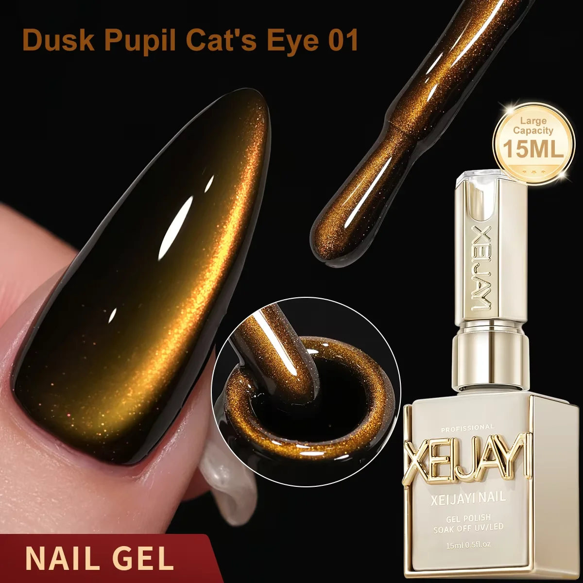 XEIJAYI 1 Stück 15ML Katzenauge Nagel-Gel-Lack Semi-Permanent Nail Art UV LED Hochpigmentierter Nagellack für Salon und DIY – Detail 2